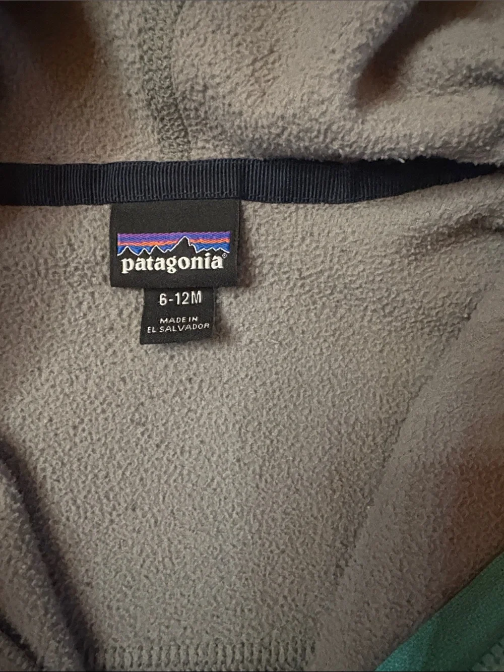 Patagonia Kids' Gray Fleece Hoodie with Mint Trim 6-12m
